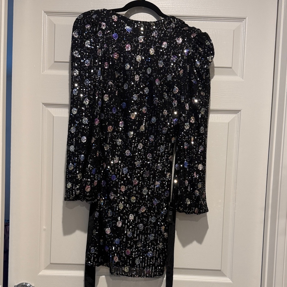Lulu's Black Sequin Floral Long Sleeve Mini Dress with Multicolor Accents